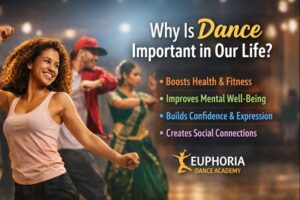 Professional dancers expressing joy and confidence, representing the benefits and importance of dance at Euphoria Dance Academy.