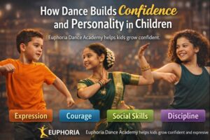 Children performing dance at Euphoria Dance Academy, demonstrating how dance builds confidence and personality in young learners.
