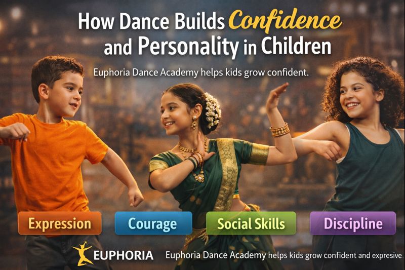 Children performing dance at Euphoria Dance Academy, demonstrating how dance builds confidence and personality in young learners.
